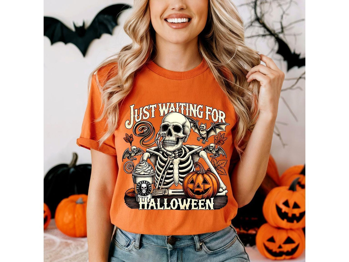 Just Waiting for Halloween Comfort Colors® Shirt, Funny Skeleton