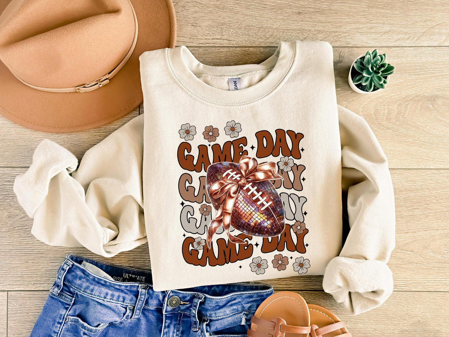 Game Day Football Bow Sweatshirt, Cute Game Day Outfit, Football
