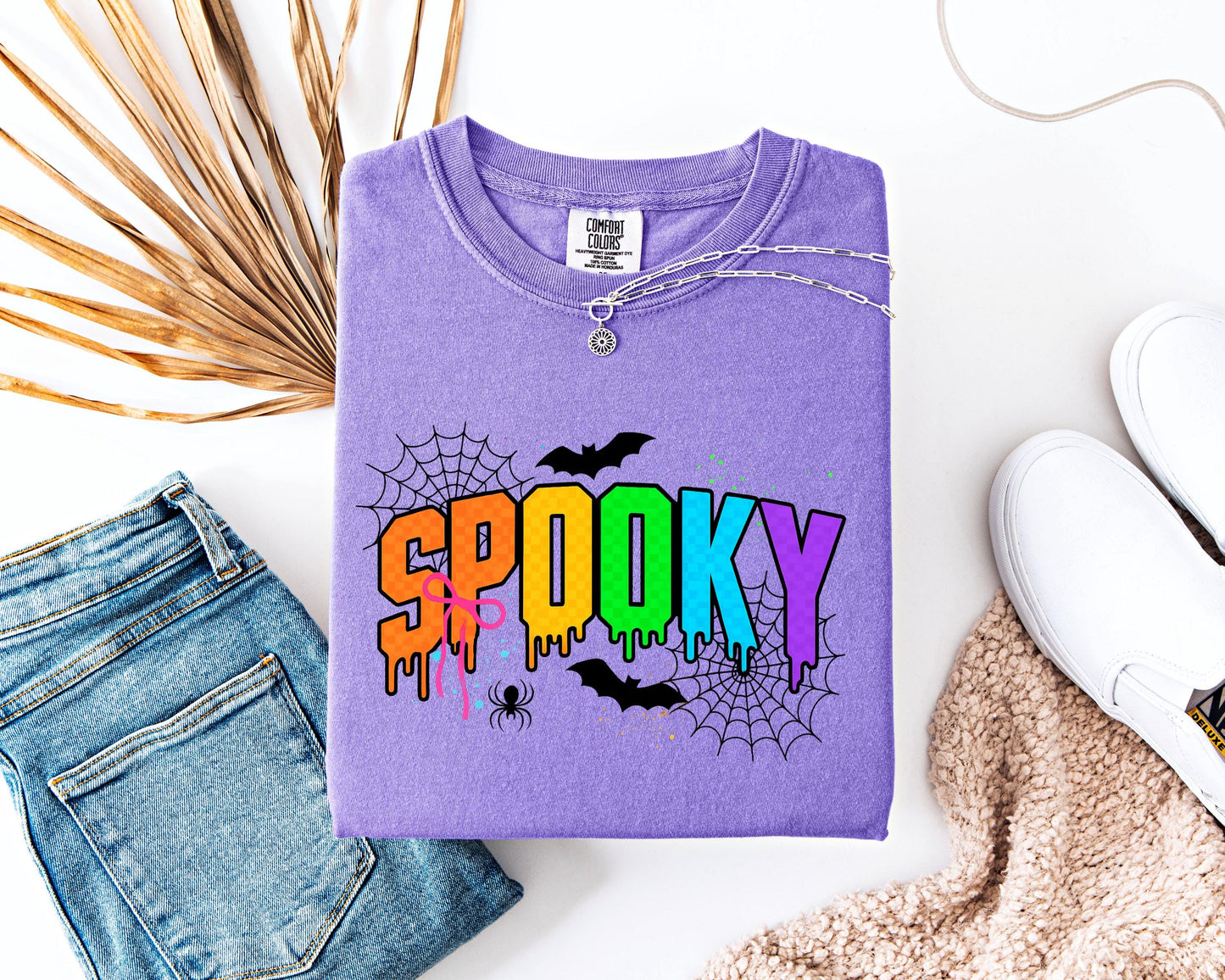 Spooky Rainbow Halloween Shirt, Colorful Comfort Colors , Cute