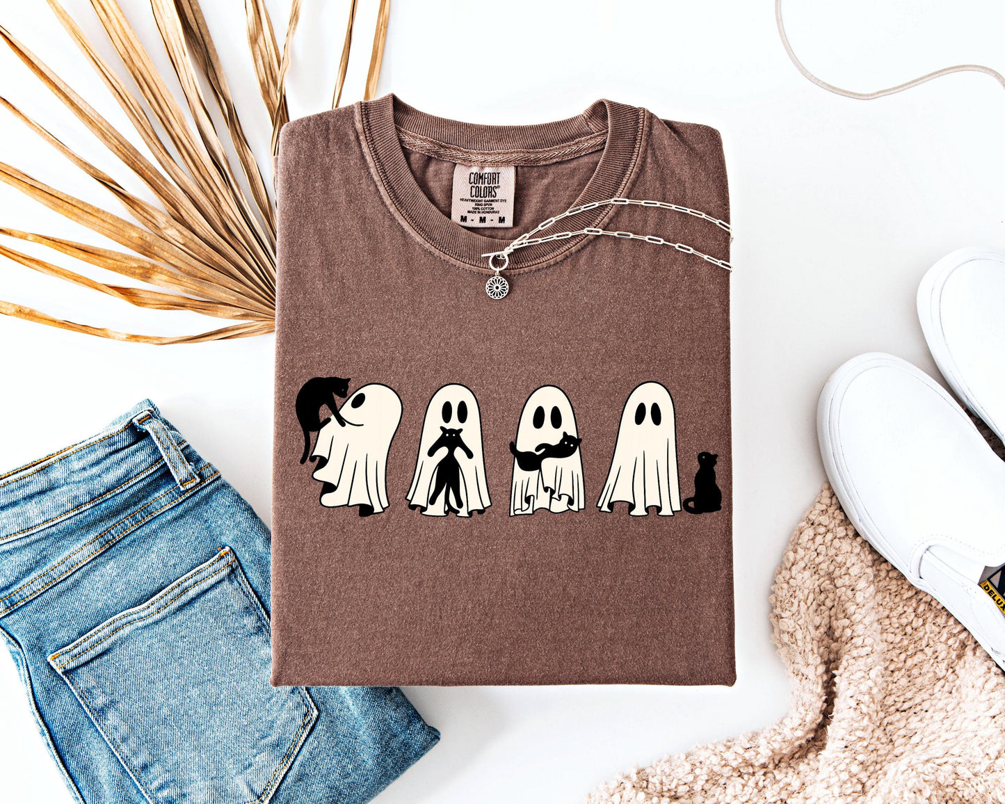 Ghost Holding Cat Shirt, Comfort Colors,Halloween Cat Shirt,