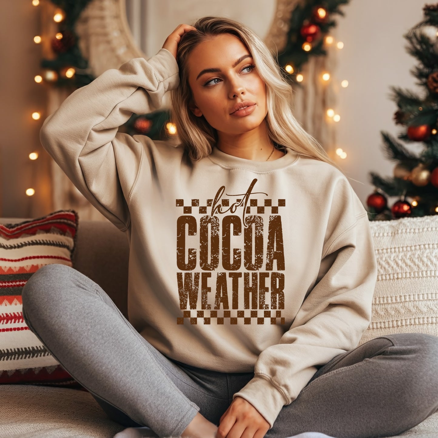 Hot Cocoa Weather Sweatshirt – Cozy Winter Pullover | Cute Neutral Holiday Sweater | Warm Fall & Christmas Outfit | Comfy Cold Weather Gift | Holiday Sweaters For Women