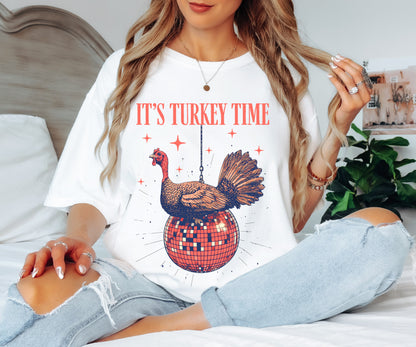 It’s Turkey Time Shirt | Funny Thanksgiving Disco Ball Tee | Comfort Colors Fall T-Shirt for Men & Women | Thanksgiving Day Tee | Humor | Comfort Colors