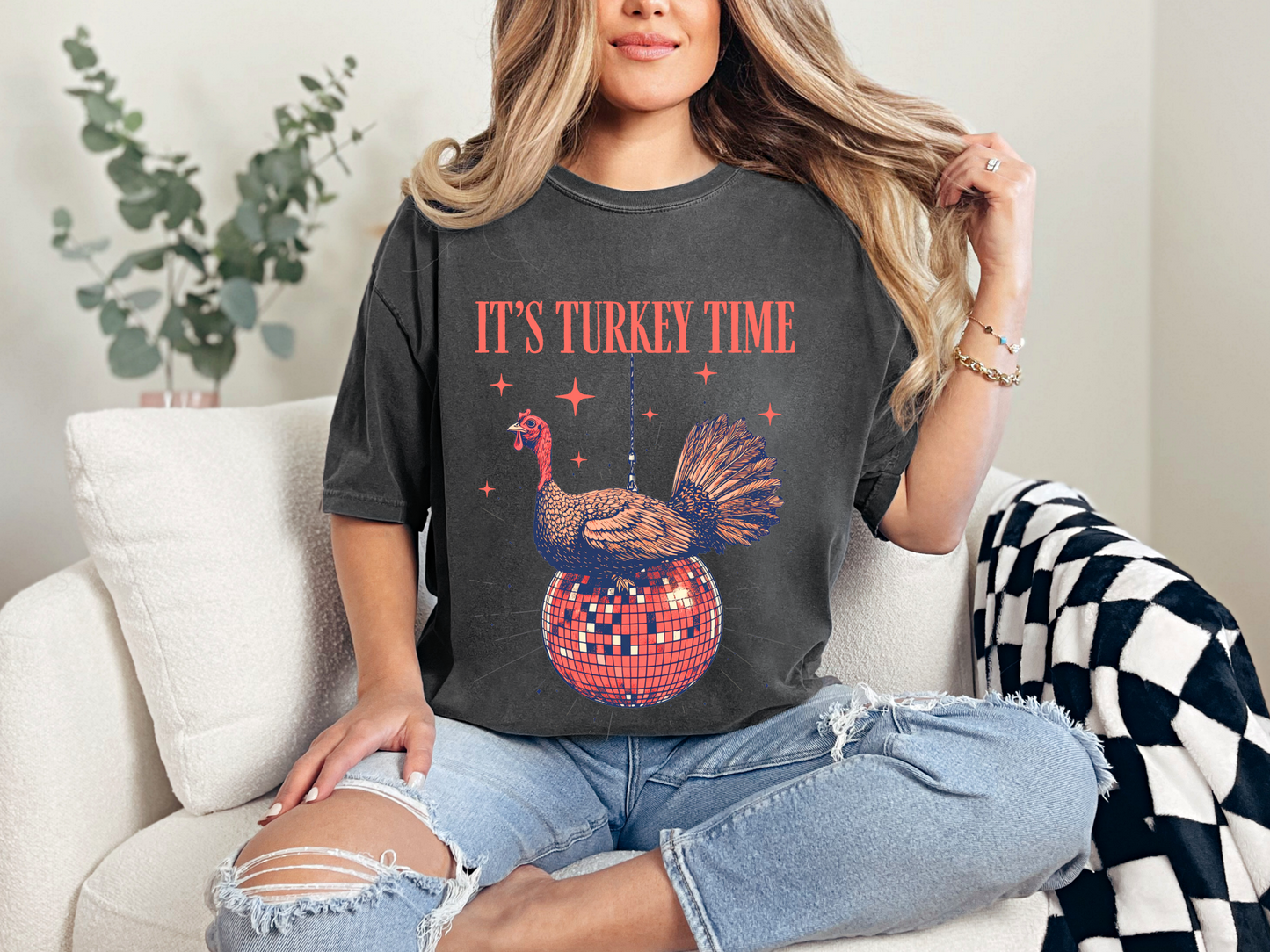 It’s Turkey Time Shirt | Funny Thanksgiving Disco Ball Tee | Comfort Colors Fall T-Shirt for Men & Women | Thanksgiving Day Tee | Humor | Comfort Colors