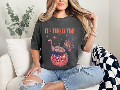 It’s Turkey Time Shirt | Funny Thanksgiving Disco Ball Tee | Comfort Colors Fall T-Shirt for Men & Women | Thanksgiving Day Tee | Humor | Comfort Colors