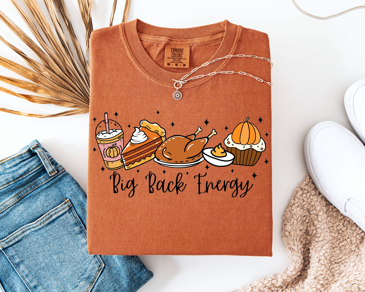 Big Back Energy Thanksgiving Shirt – Funny Turkey Dinner Graphic Tee, Fall Food Lover Comfort Colors T-Shirt, Funny Fall T-Shirts, Thanksgiving Day Shirt