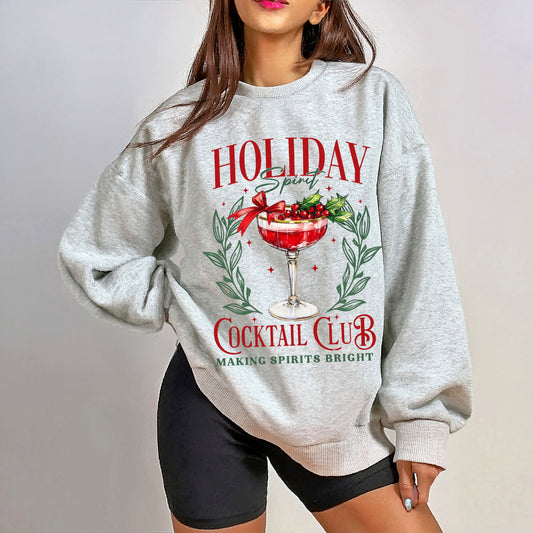Holiday Spirit Cocktail Club Sweatshirt – Making Spirits Bright | Festive Christmas Cocktail Sweater | Cozy Winter Pullover | Holiday Party Outfit | Christmas Sweaters For Women