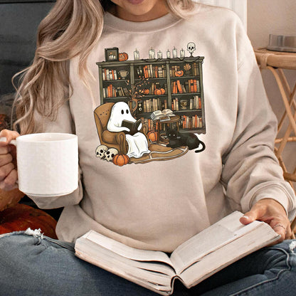 Retro Ghost Reading Books Sweatshirt, Halloween Teacher