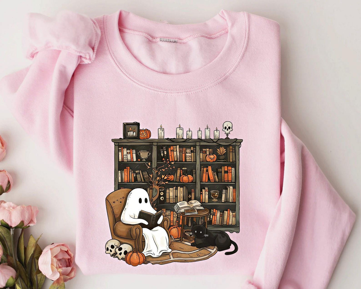Retro Ghost Reading Books Sweatshirt, Halloween Teacher