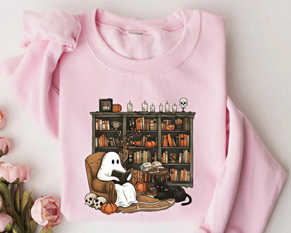 Retro Ghost Reading Books Sweatshirt, Halloween Teacher