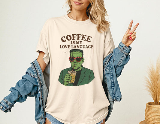 Comfort Colors Frankenstein Coffee Shirt, Funny Halloween ,