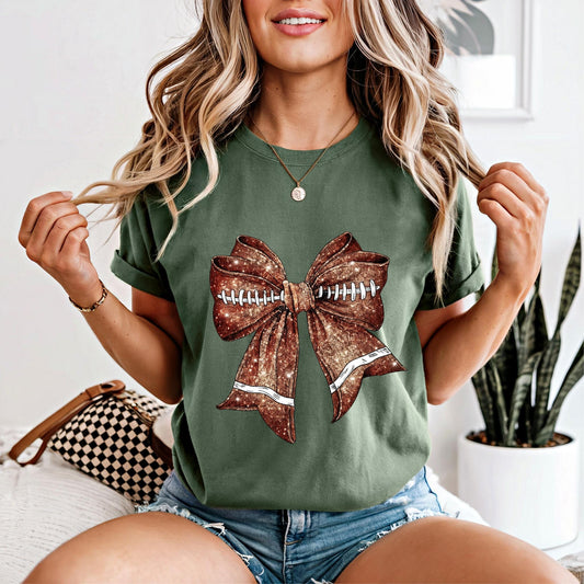 Comfort Colors Football Bow Shirt, Game Day for Women, Football