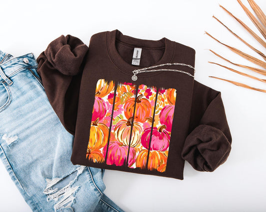 Fall Brushstroke Pumpkin Sweatshirt, Autumn Pumpkin Sweater,