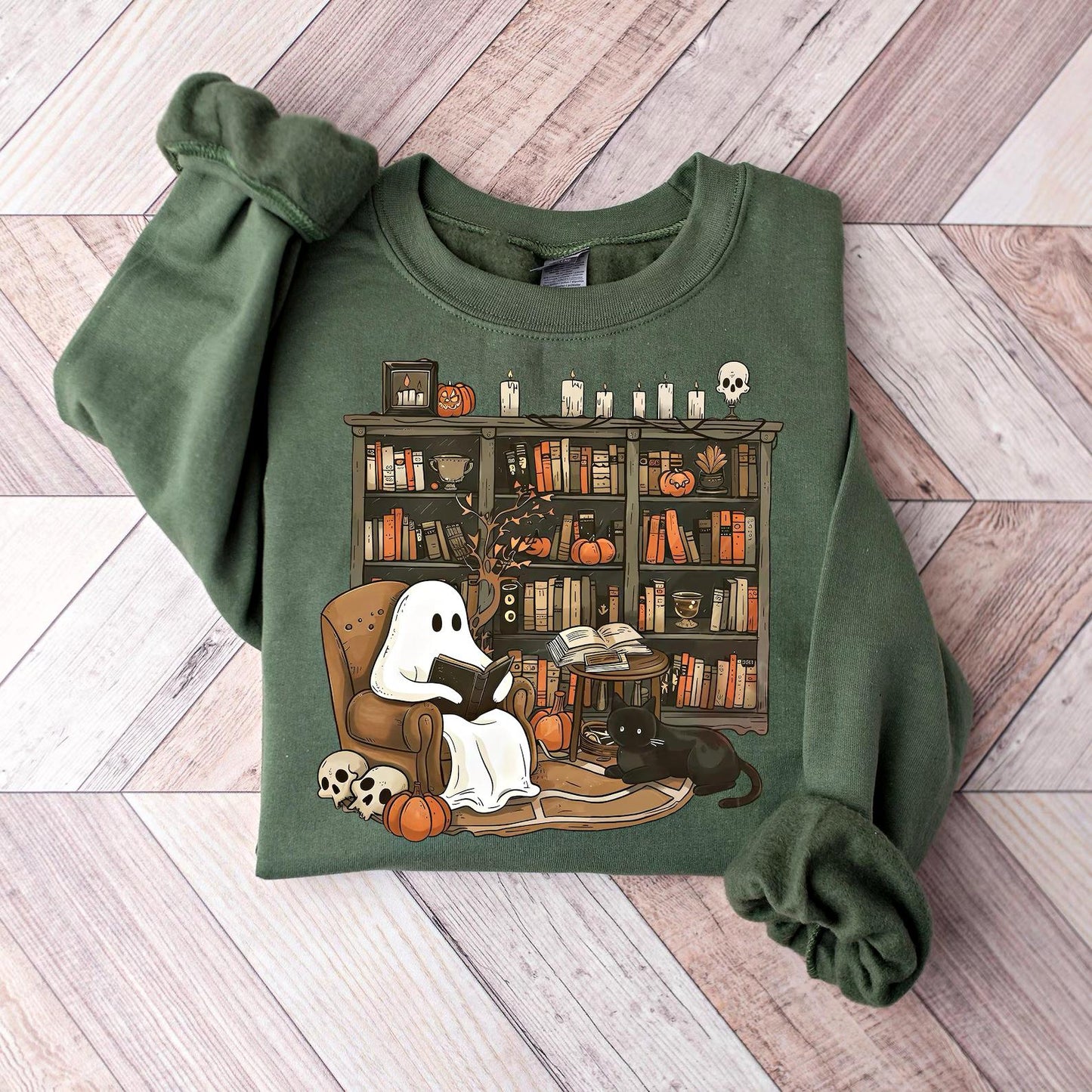 Retro Ghost Reading Books Sweatshirt, Halloween Teacher