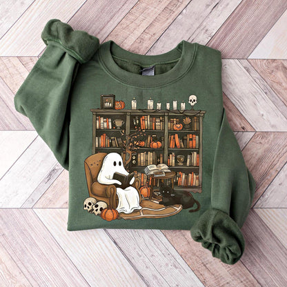 Retro Ghost Reading Books Sweatshirt, Halloween Teacher