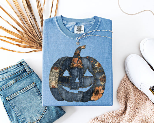 Comfort Colors Pumpkin Shirt, Denim Pumpkin , Vintage Fall ,