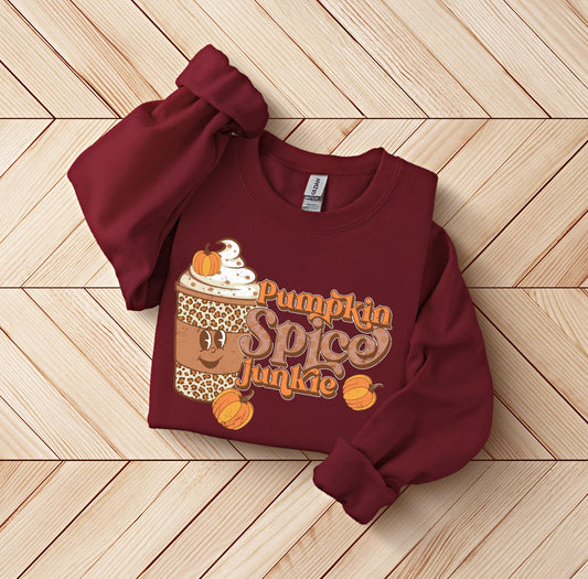 Pumpkin Spice Junkie Sweatshirt, Fall Cozy Pullover, Pumpkin