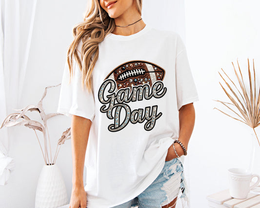 Game Day Football Shirt, Bling Jewel Football , Women’s Comfort