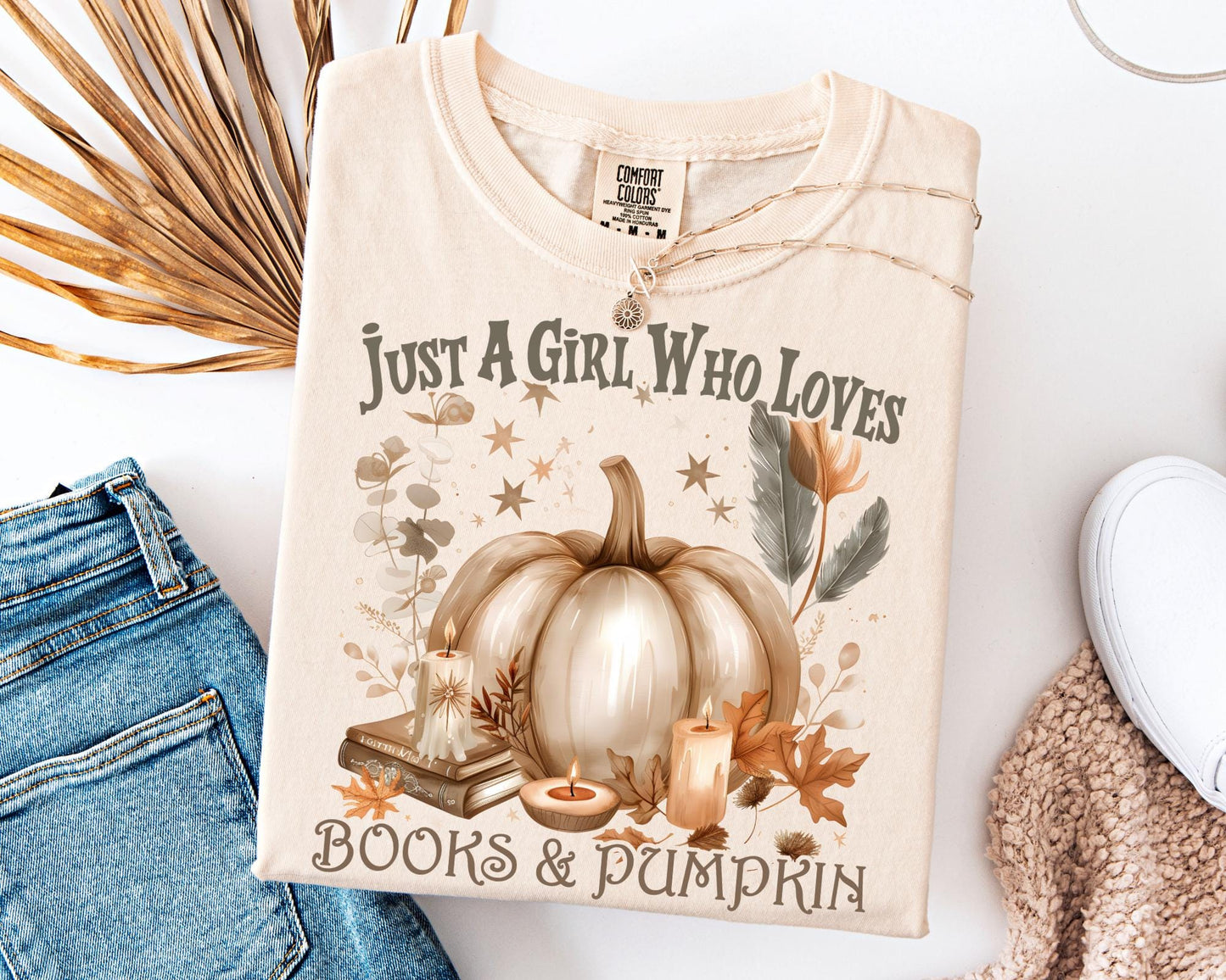 Comfort Colors Book & Pumpkin Shirt, Just a Girl Who Loves Books