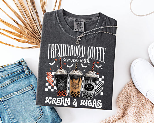 Freshly Boo’d Comfort Colors Shirt, Halloween Coffee , Scream