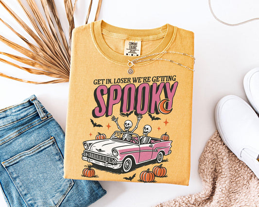 Get In Loser We’re Going Spooky Shirt, Skeletons in Car Comfort
