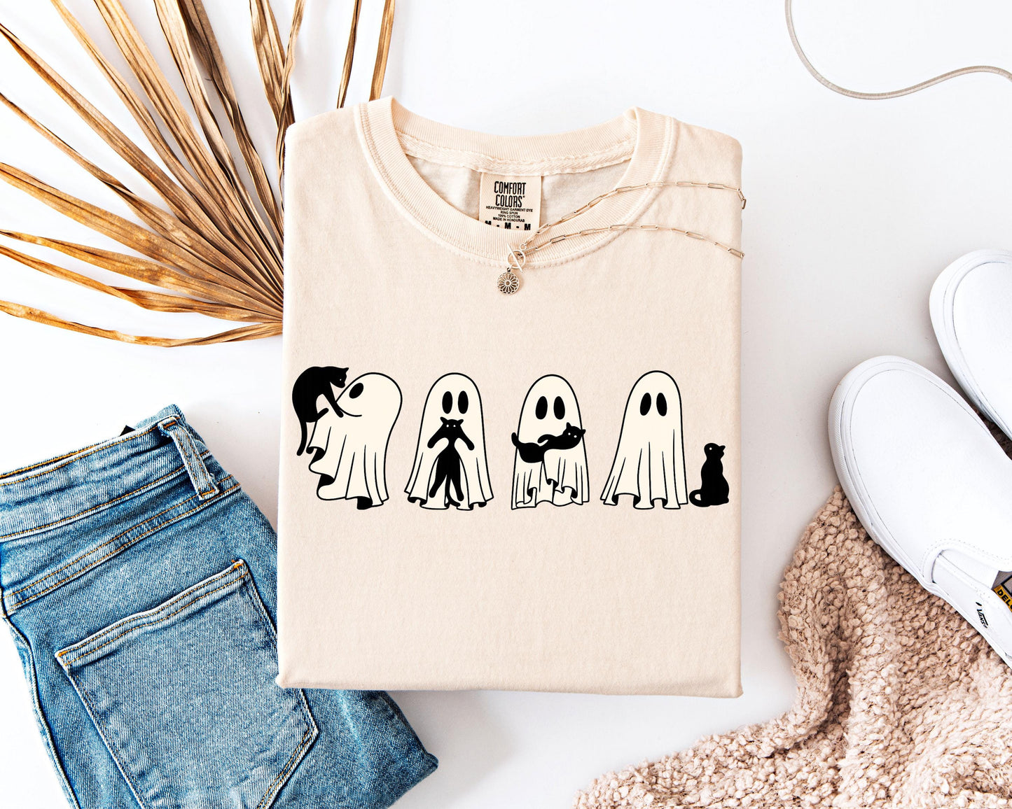 Ghost Holding Cat Shirt, Comfort Colors,Halloween Cat Shirt,