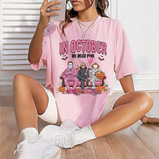 In October We Wear Pink Shirt | Jason, Pennywise & Michael Myers