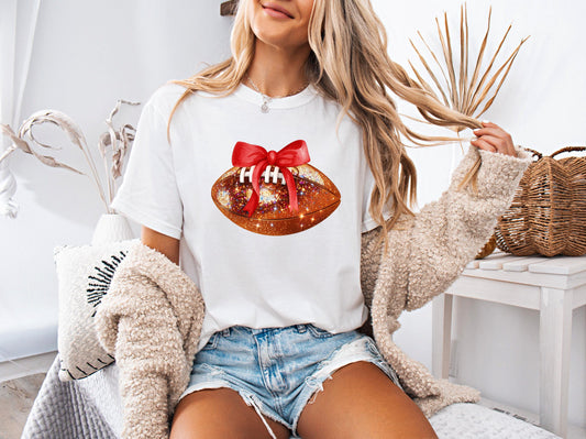 Mama Football Shirt with Red Bow | Cute Game Day Shirt for Women