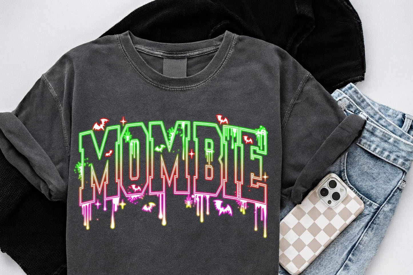 Mombie Halloween Shirt, Neon Zombie Mom , Funny Spooky Season ,