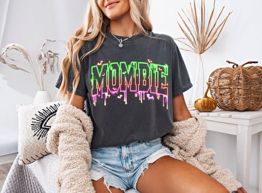 Mombie Halloween Shirt, Neon Zombie Mom , Funny Spooky Season ,