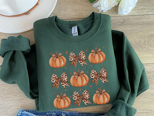 Pumpkin Cheetah Bow Coquette Sweatshirt | Fall Aesthetic
