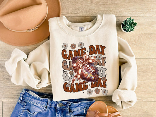 Game Day Football Bow Sweatshirt, Cute Game Day Outfit, Football