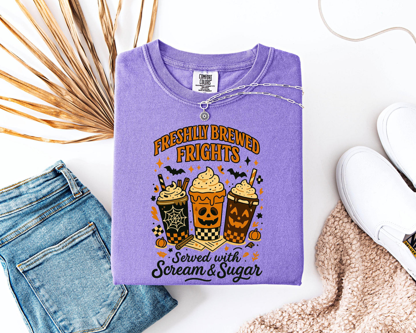 Freshly Brewed Frights Halloween Shirt, Comfort Colors Coffee ,