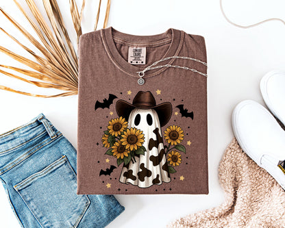 Cowboy Ghost Shirt with Sunflowers, Western Halloween , Cow