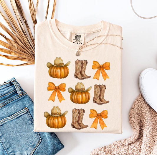 Pumpkin Cowgirl Boots Comfort Colors Shirt | Western Fall