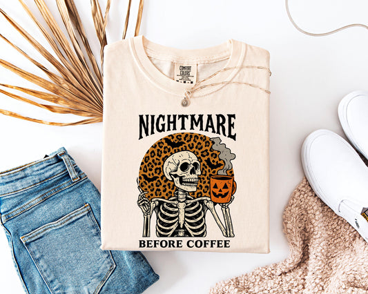 Nightmare Before Coffee Shirt, Skeleton Coffee Graphic , Cheetah