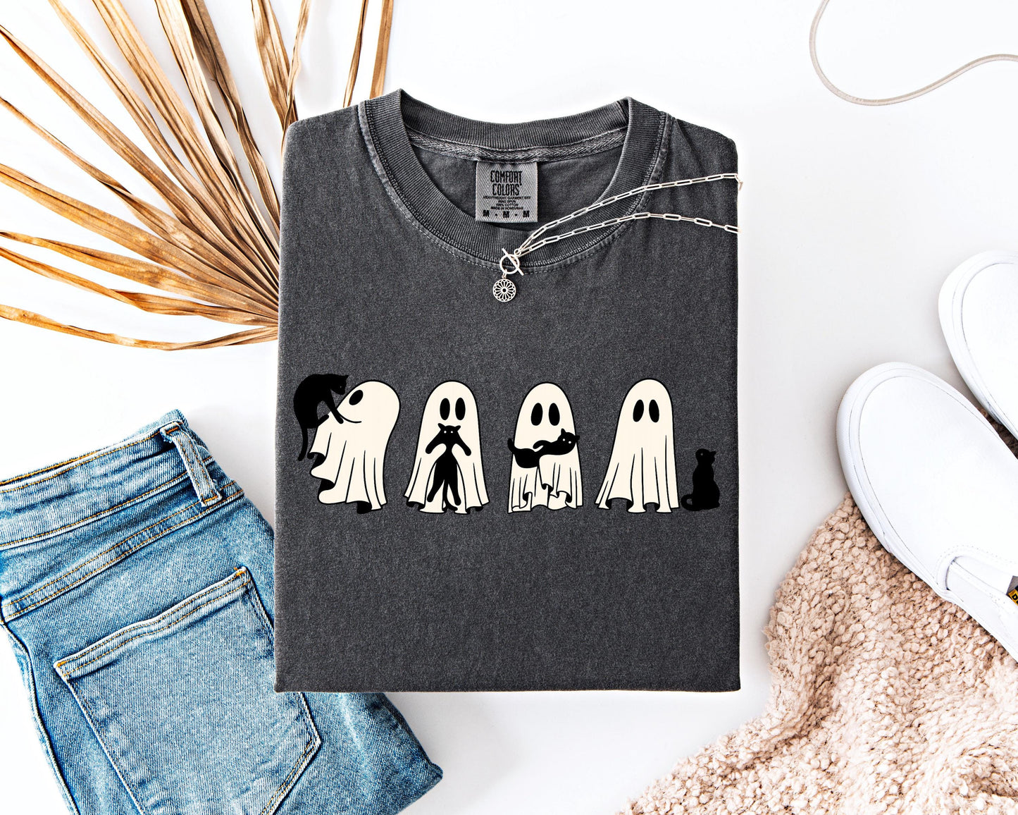 Ghost Holding Cat Shirt, Comfort Colors,Halloween Cat Shirt,