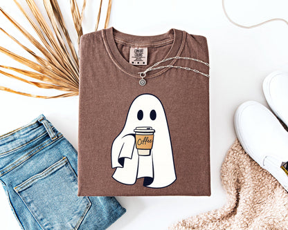 Ghost Holding Coffee Shirt, Halloween Coffee Shirt, Spooky