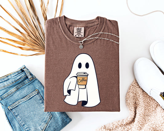 Ghost Holding Coffee Shirt, Halloween Coffee Shirt, Spooky