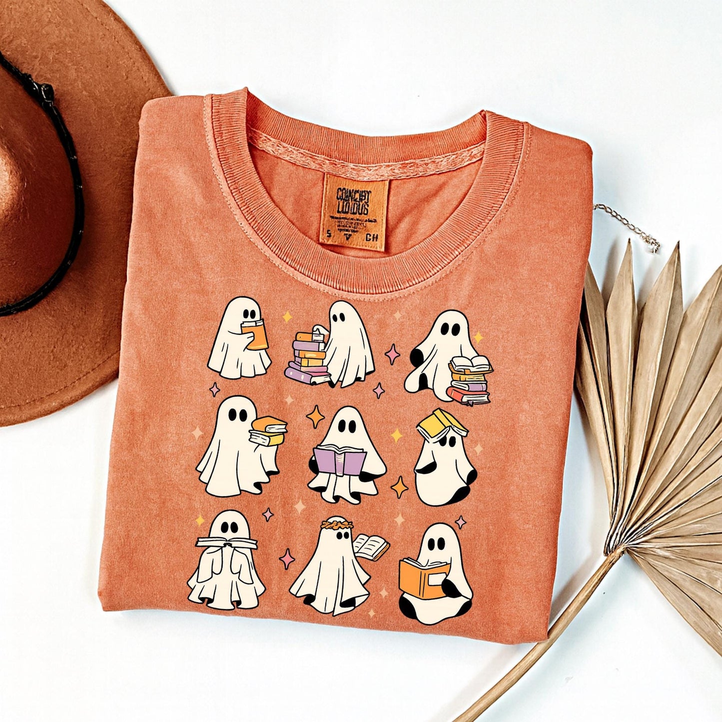 Ghost with Books Shirt, Cute Halloween Comfort Colors , Spooky