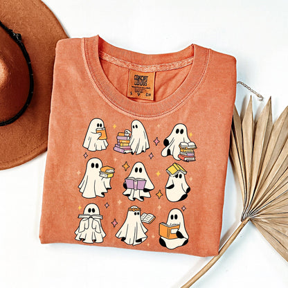 Ghost with Books Shirt, Cute Halloween Comfort Colors , Spooky