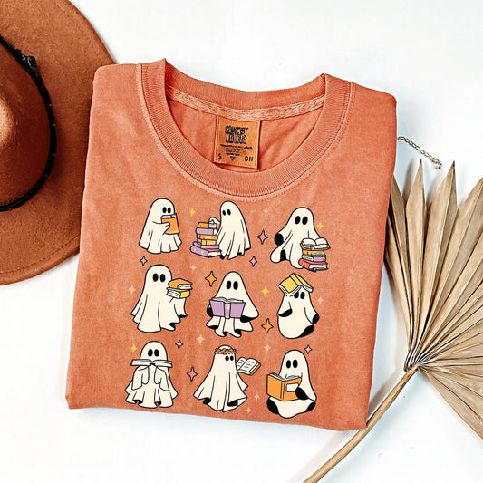 Ghost with Books Shirt, Cute Halloween Comfort Colors , Spooky