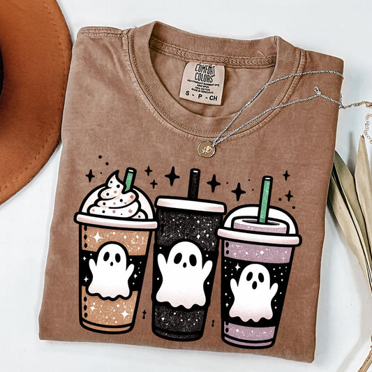 Halloween Coffee Ghost Shirt, Comfort Colors Spooky Season ,