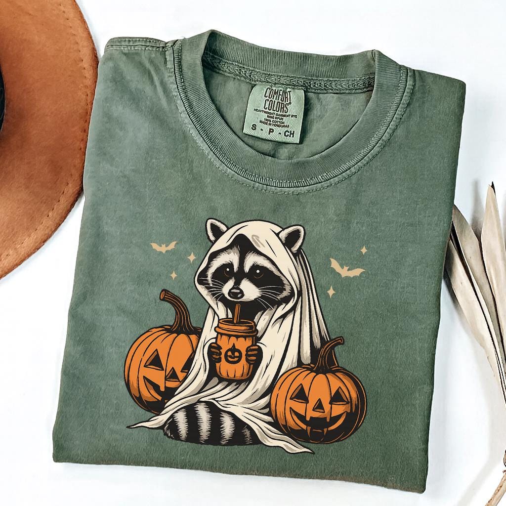 Halloween Raccoon Coffee Shirt, Funny Spooky Season , Comfort
