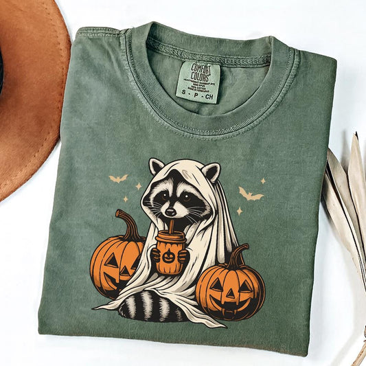 Halloween Raccoon Coffee Shirt, Funny Spooky Season , Comfort