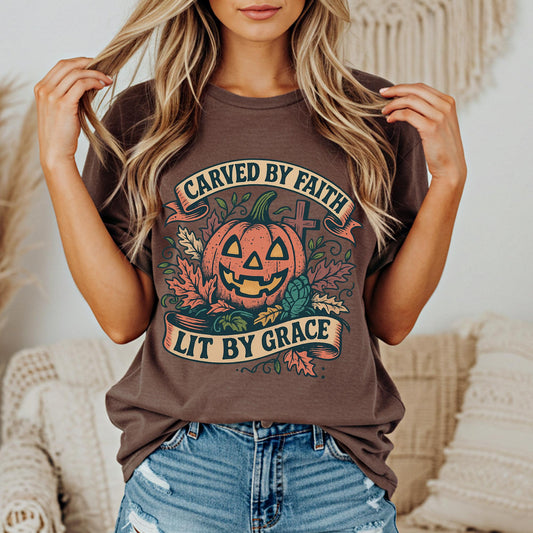 Carved by Faith Lit by Grace Shirt, Christian Pumpkin Fall ,