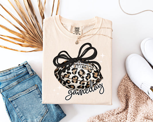 Leopard Bow Football Gameday Shirt, Cute Game Day Comfort Colors