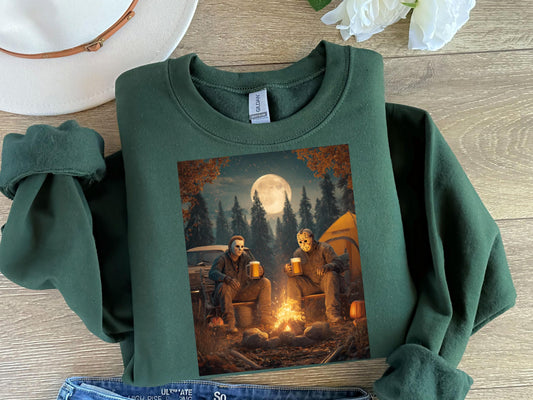 Michael Myers and Jason Camping Sweatshirt | Beer Drinking